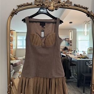 PrettyLittleThing Brown Pleated Dress